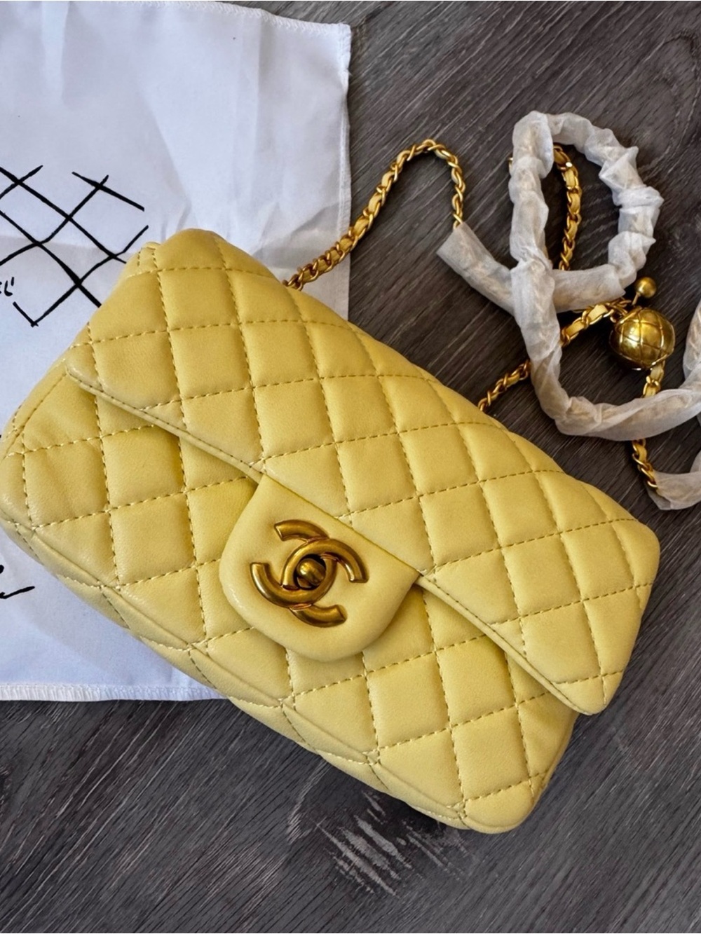 Source Unknown Quilted Lambskin Flap Bag in Yellow